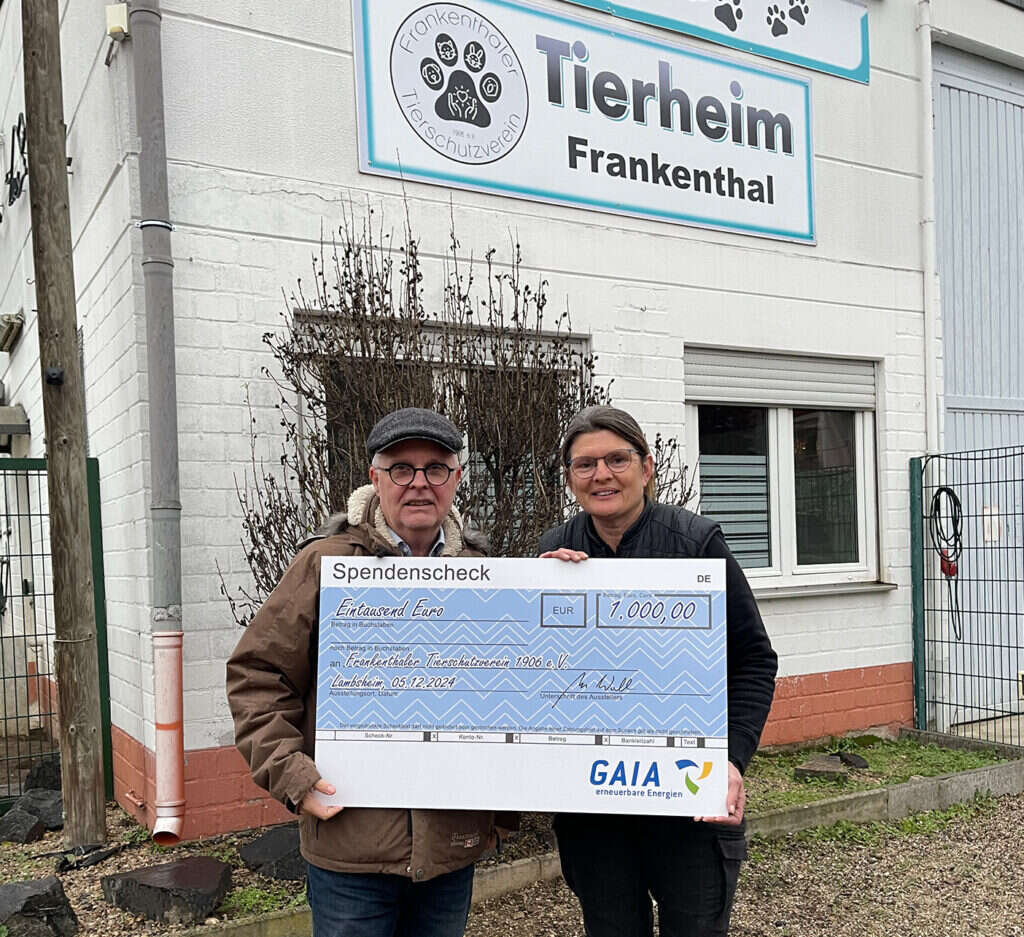 GAIA mbH unterstützt Tierschutzverein Frankenthal mit 1.000 Euro