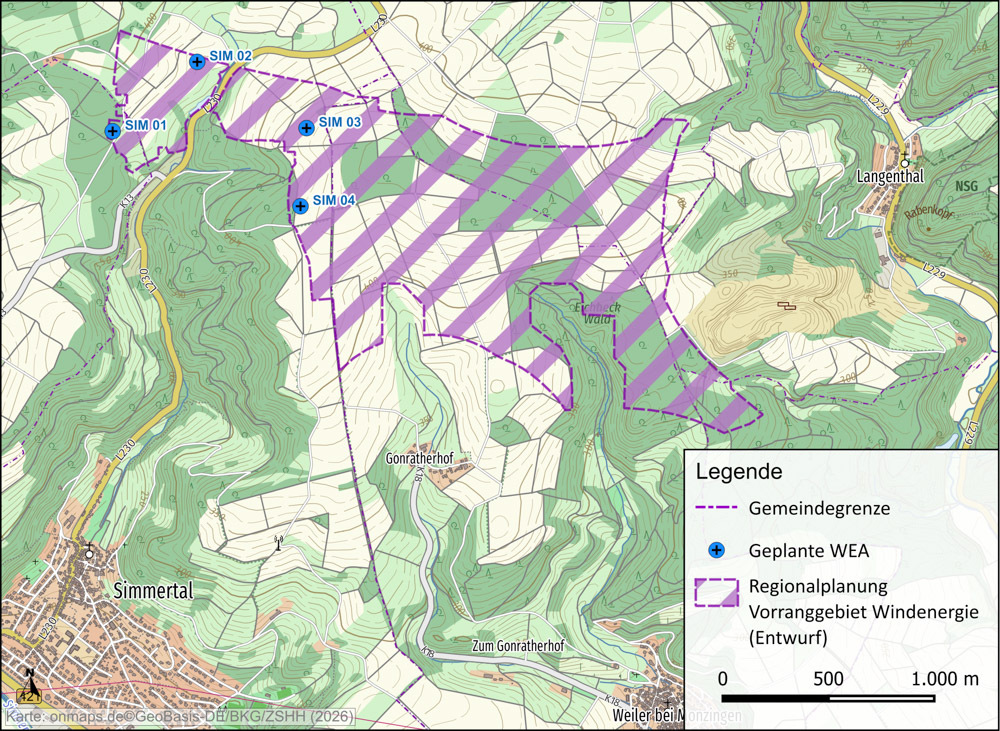 Aktuelle Planung und Entwurf des Vorranggebietes Windenergie in Simmertal/Horbach.